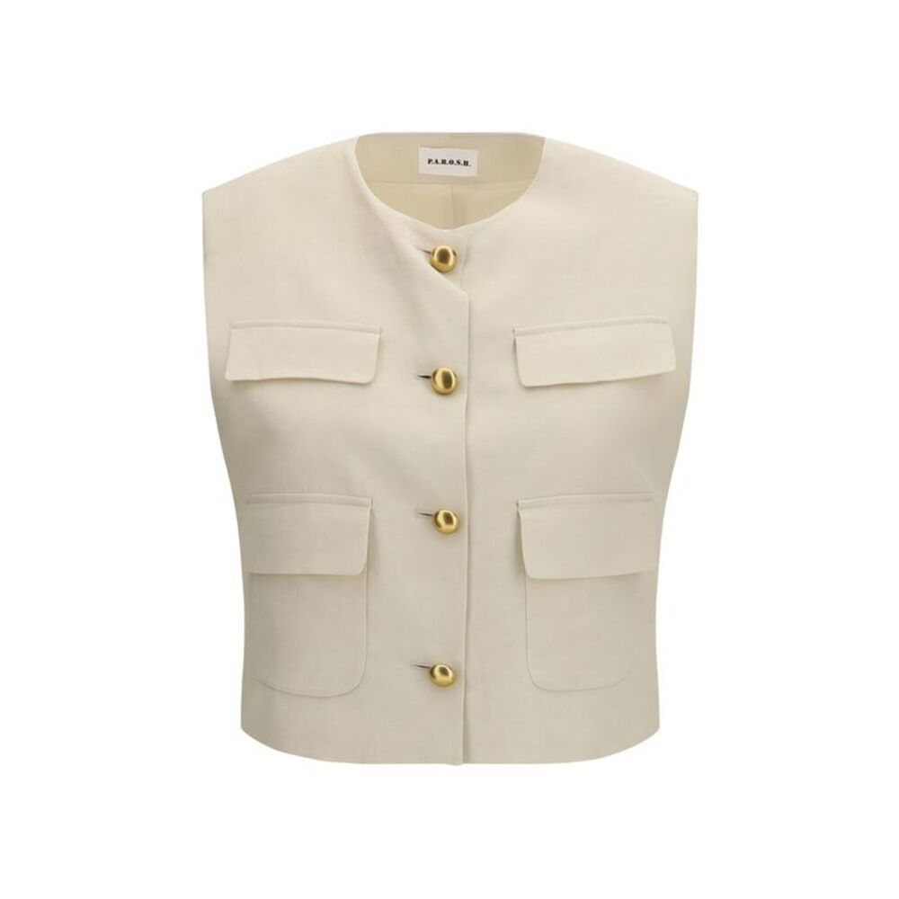 P.A.R.O.S.H. Beige Viscose Sleeveless Women's Jacket